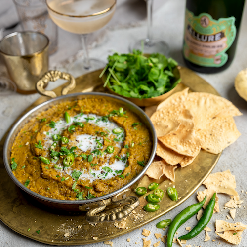 Lentil Dhal & Poppadoms with Allure Non-Alcoholic Sparkling Wine - Food Recipe