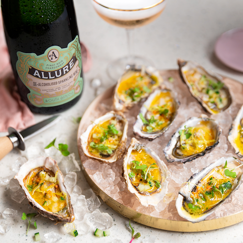 Fresh Oysters and Citrus Vinaigrette with Allure Non-Alcoholic Sparkling Wine - Food Recipe