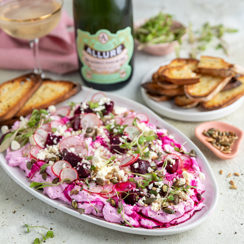 Loaded Beetroot Labneh with Allure Non-Alcoholic Sparkling Wine - Food Recipe